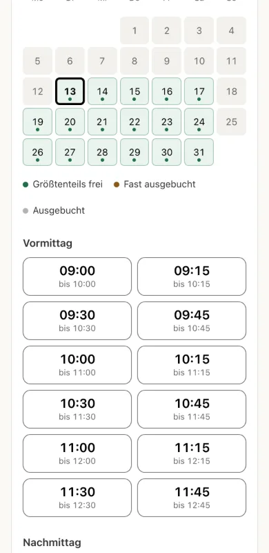 Die Wahl des Tages auf einer Buchungsseite, auf einem Smartphone