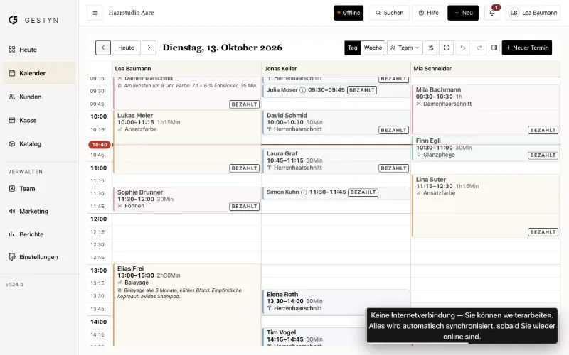 Der GESTYN-Kalender offline, mit dem Offline-Hinweis in der oberen Leiste