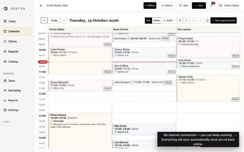 The GESTYN agenda working offline, with the offline indicator in the top bar