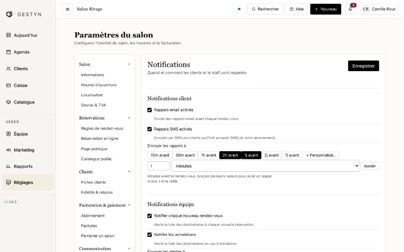 Les réglages des rappels dans GESTYN : quand ils partent, par e-mail et SMS