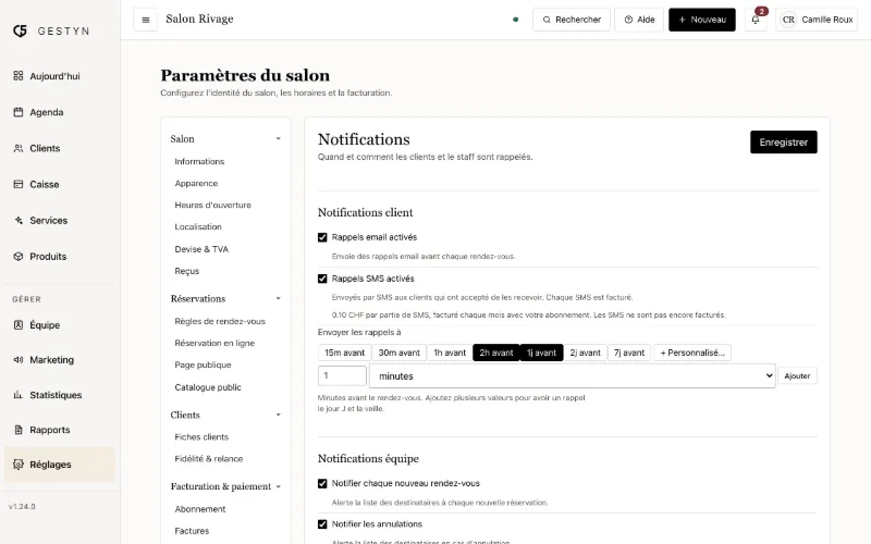 Les réglages des rappels dans GESTYN : quand ils partent, par e-mail et SMS